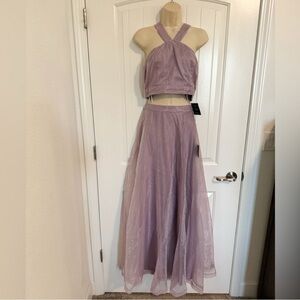 Lulu’s lilac purple organza two piece high waisted set size medium NWT